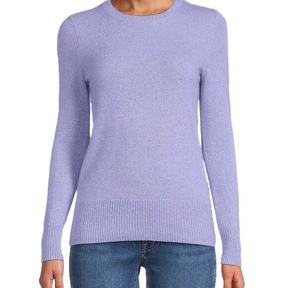 Saks Fifth Avenue Women's Ribbed Trim Crewneck Cashmere Purple Sweater